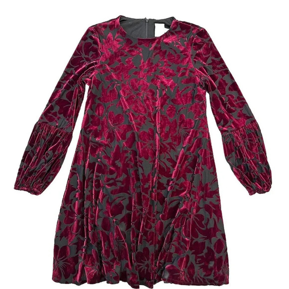 Taylor Burgundy & Black Burnout Floral Velvet Cocktail Dress Size 4 Goth Holiday - Picture 1 of 11